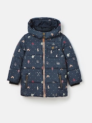 Joules Girls' Emmeline Blue Print Showerproof Coat - Image 1 of 6