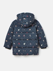 Joules Girls' Emmeline Blue Print Showerproof Coat - Image 2 of 6