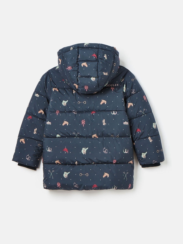 Joules Girls' Emmeline Blue Print Showerproof Coat - Image 2 of 6