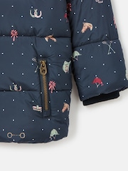 Joules Girls' Emmeline Blue Print Showerproof Coat - Image 4 of 6