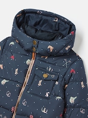 Joules Girls' Emmeline Blue Print Showerproof Coat - Image 6 of 6
