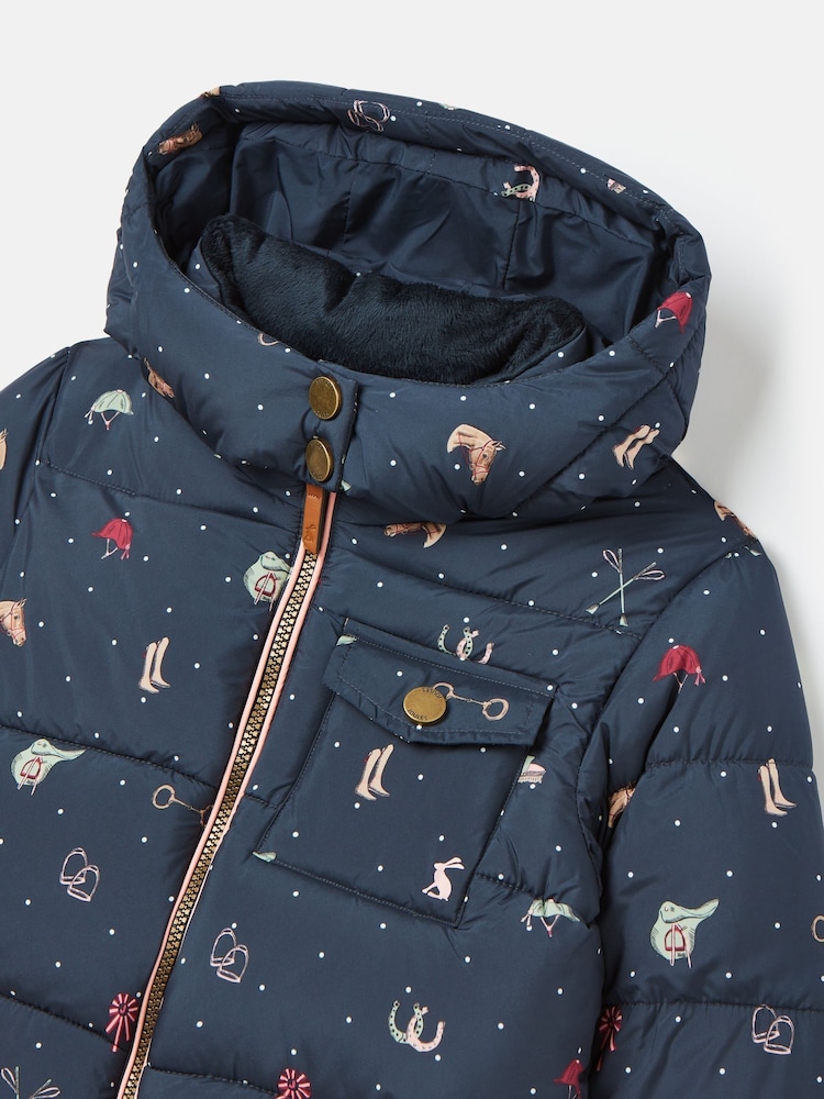 Joules Girls' Emmeline Blue Print Showerproof Coat - Image 6 of 6
