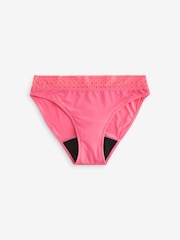 Pink Medium Flow Lace Waist Microfibre High Leg Period Knickers - Image 1 of 1