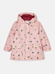 Joules Girls' Fairview Pink Horse Print Waterproof Coat with Quilted Lining - Image 1 of 5