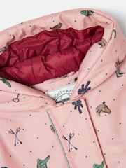 Joules Girls' Fairview Pink Horse Print Waterproof Coat with Quilted Lining - Image 3 of 5