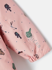 Joules Girls' Fairview Pink Horse Print Waterproof Coat with Quilted Lining - Image 4 of 5