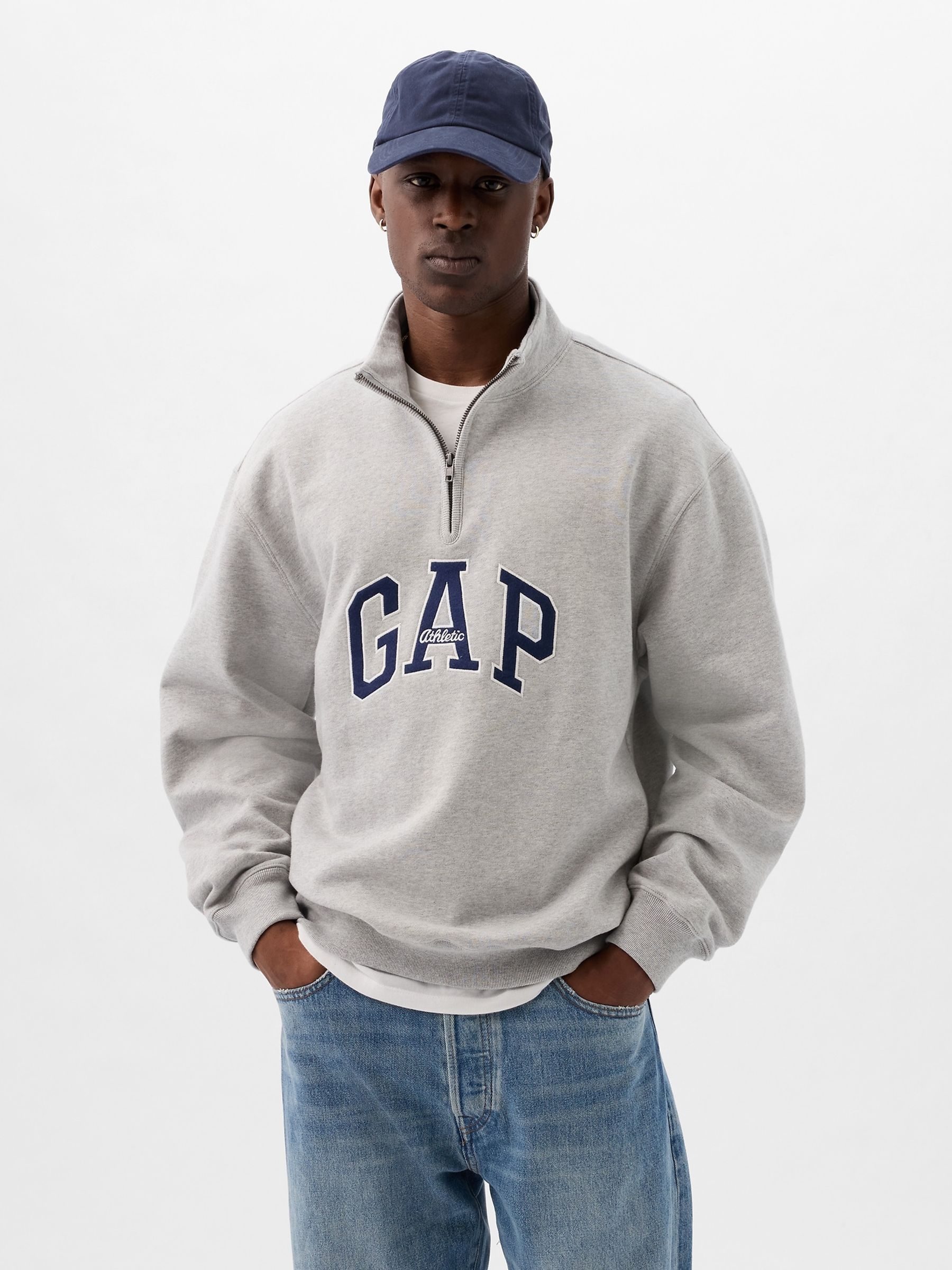 Grey Gap Half Zip Sweatshirt Buy Gap Grey Heavyweight Arch Logo