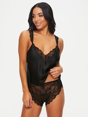 Ann Summers Black Admiring Satin Lace Cami Set - Image 1 of 5