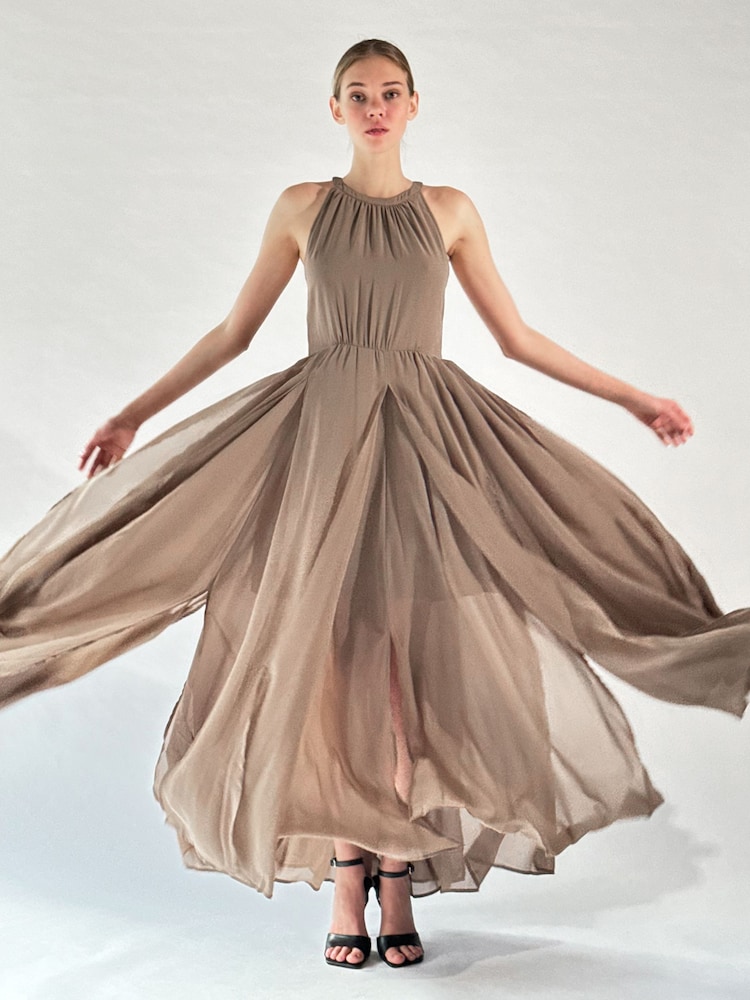 Religion Natural Dusk Halter Neck Maxi Dress With Full Skirt - Image 1 of 6 Religion Natural Dusk Halter Neck Maxi Dress With Full Skirt - Image 1 of 6