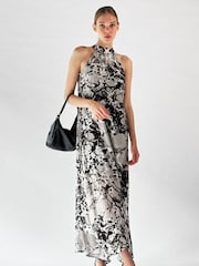 Religion Natural Halterneck Midi Maxi Dress In Printed Slinky Cupro - Image 2 of 6