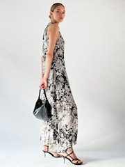Religion Natural Halterneck Midi Maxi Dress In Printed Slinky Cupro - Image 4 of 6
