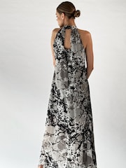 Religion Natural Halterneck Midi Maxi Dress In Printed Slinky Cupro - Image 5 of 6