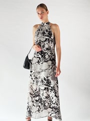 Religion Natural Halterneck Midi Maxi Dress In Printed Slinky Cupro - Image 6 of 6