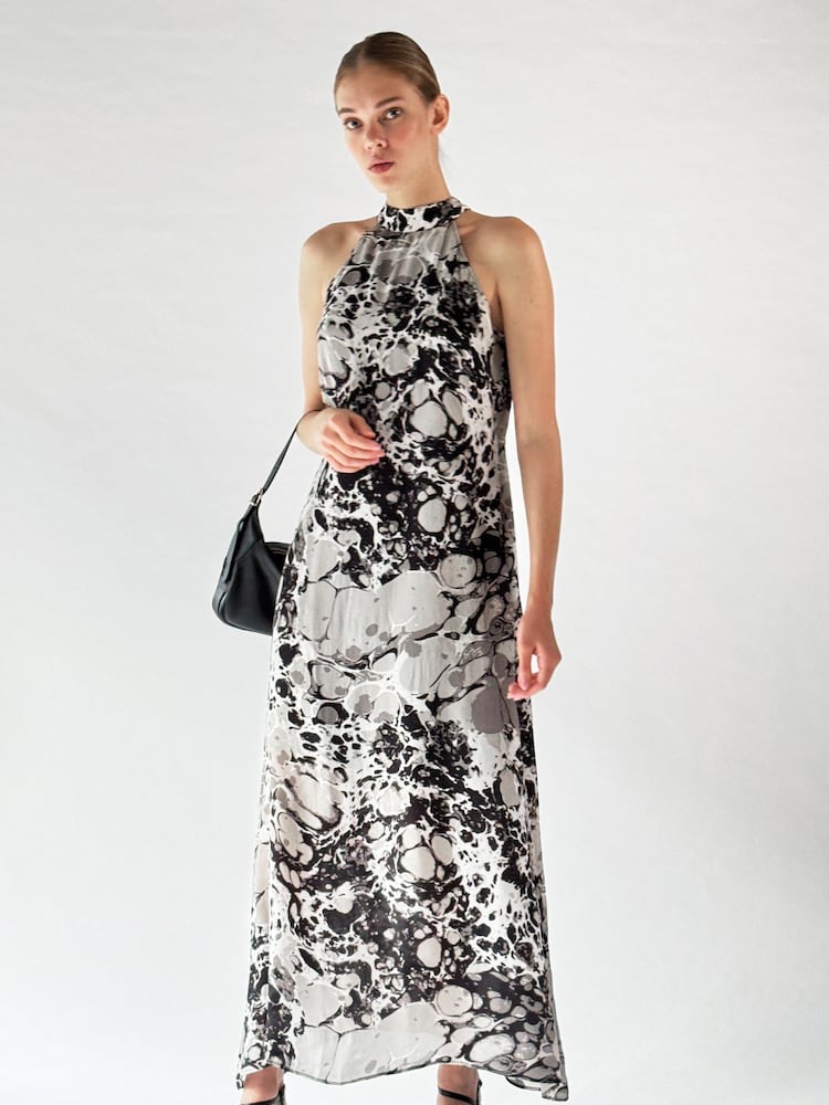 Religion Natural Halterneck Midi Maxi Dress In Printed Slinky Cupro - Image 6 of 6