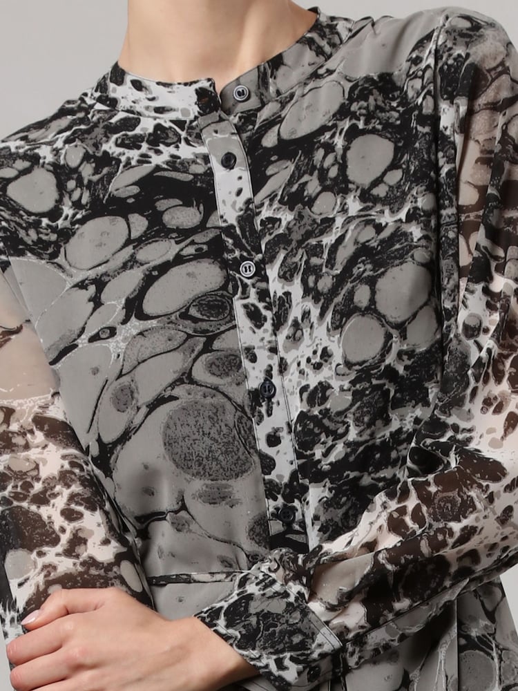 Religion Black Long Line Tunic Shirt Dress In Hand-painted Prints - Image 6 of 6 Religion Black Long Line Tunic Shirt Dress In Hand-painted Prints - Image 6 of 6