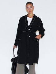 Religion Black Long Glory Duster Coat Jacket With Studs Trim - Image 2 of 6