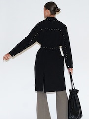 Religion Black Long Glory Duster Coat Jacket With Studs Trim - Image 3 of 6