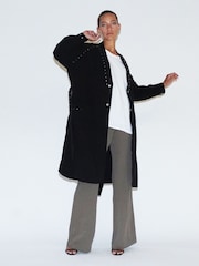 Religion Black Long Glory Duster Coat Jacket With Studs Trim - Image 4 of 6