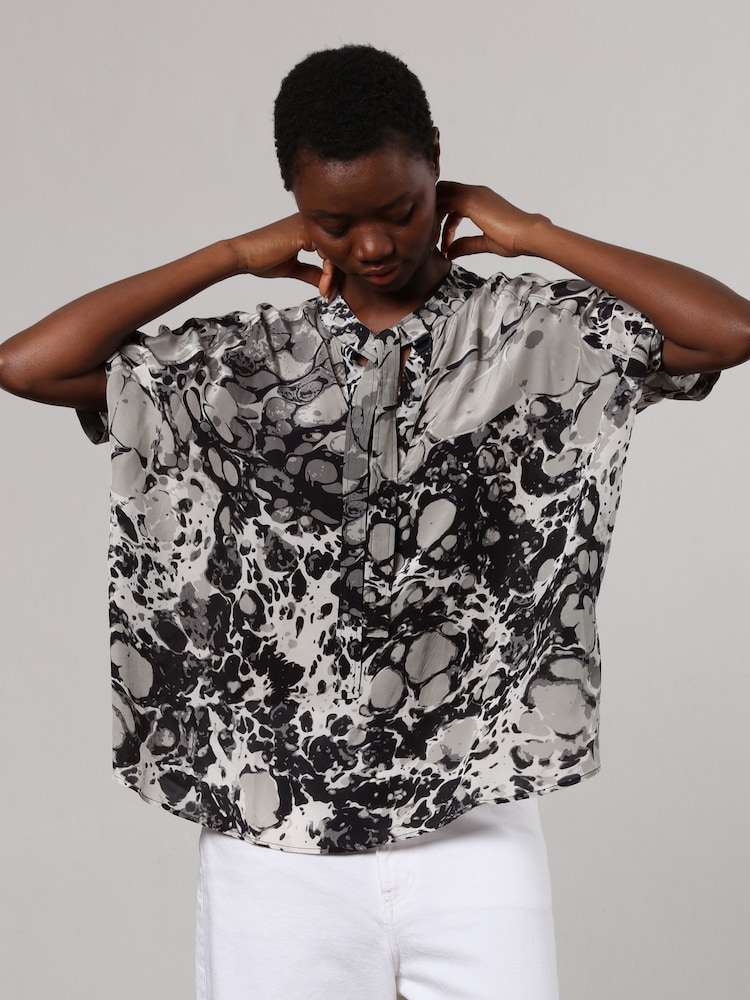 Religion Black/Grey Oversized Blouse in Dip Dye With Tie Neck - Image 2 of 6