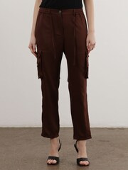 Religion Brown Utility Inspired Trousers With Multiple Pockets In Soft Crepe - Image 1 of 6