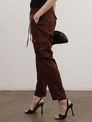Religion Brown Utility Inspired Trousers With Multiple Pockets In Soft Crepe - Image 3 of 6