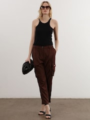 Religion Brown Utility Inspired Trousers With Multiple Pockets In Soft Crepe - Image 5 of 6