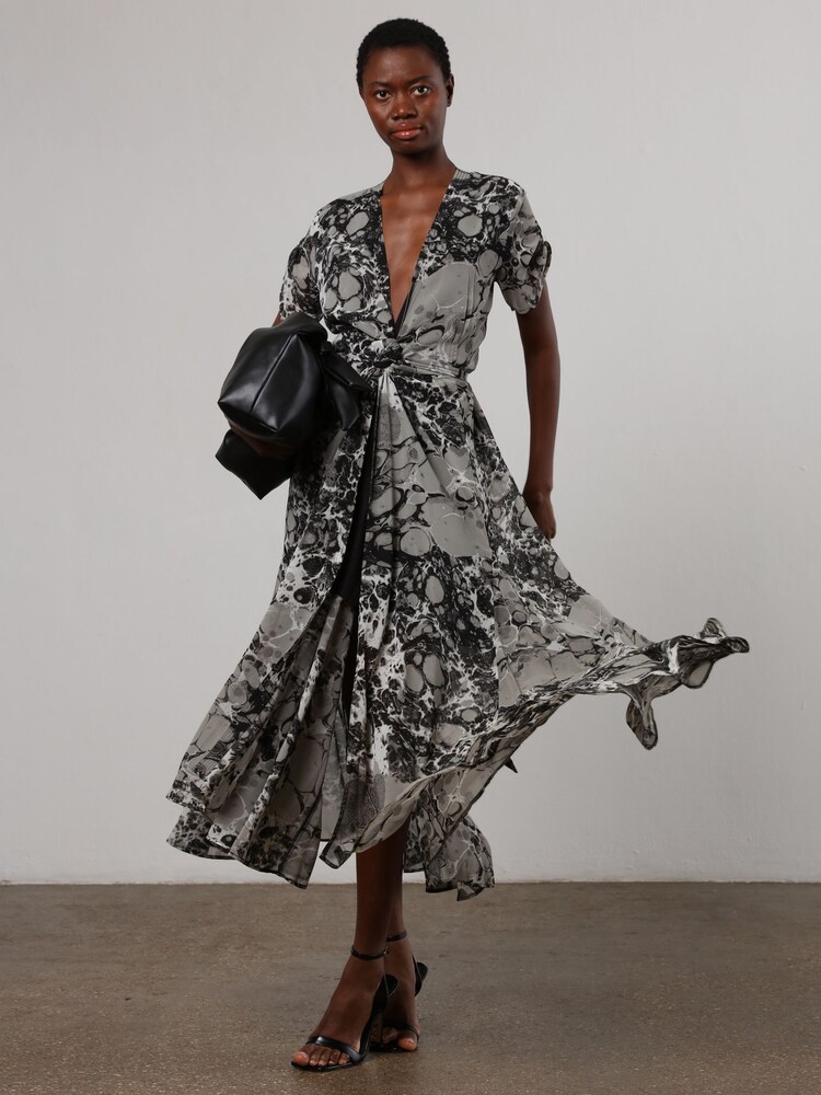 Buy Religion Black Grey Marble Print Delight Maxi Wrap Dress
