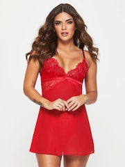 Ann Summers Red The Icon Embroidered Mesh Chemise Slip Nightie - Image 1 of 5