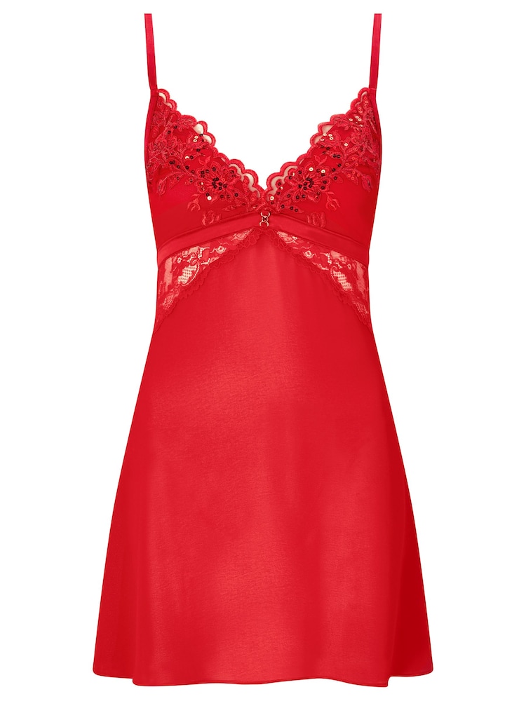 Ann Summers Red The Icon Embroidered Mesh Chemise Slip Nightie - Image 5 of 5