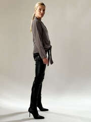 Religion Grey Long Sleeve Tie Front Double Layer Top In Cupro - Image 4 of 5