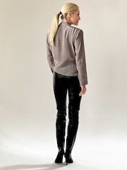 Religion Grey Long Sleeve Tie Front Double Layer Top In Cupro - Image 5 of 5