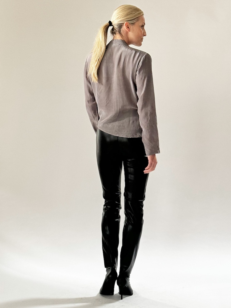 Religion Grey Long Sleeve Tie Front Double Layer Top In Cupro - Image 5 of 5