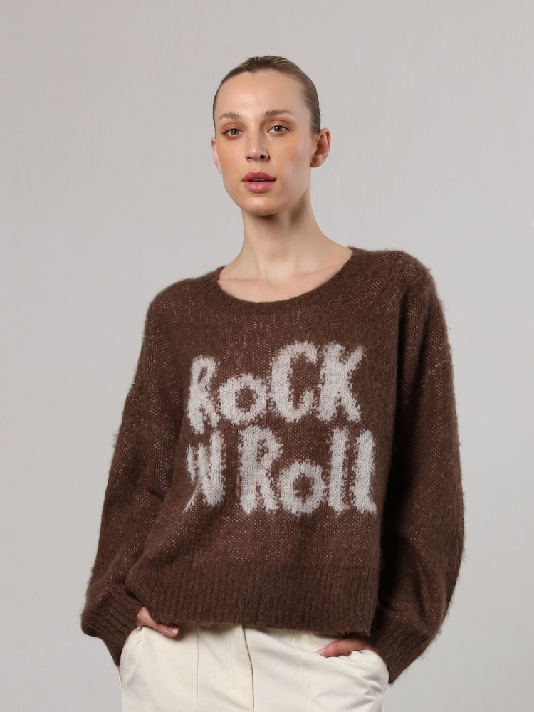 Religion Brown Oversized Slogan Jumper In Soft Fluffy Knit - Image 1 of 6