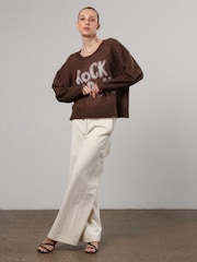 Religion Brown Oversized Slogan Jumper In Soft Fluffy Knit - Image 2 of 6