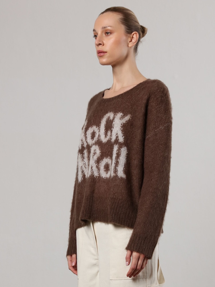Religion Brown Oversized Slogan Jumper In Soft Fluffy Knit - Image 3 of 6