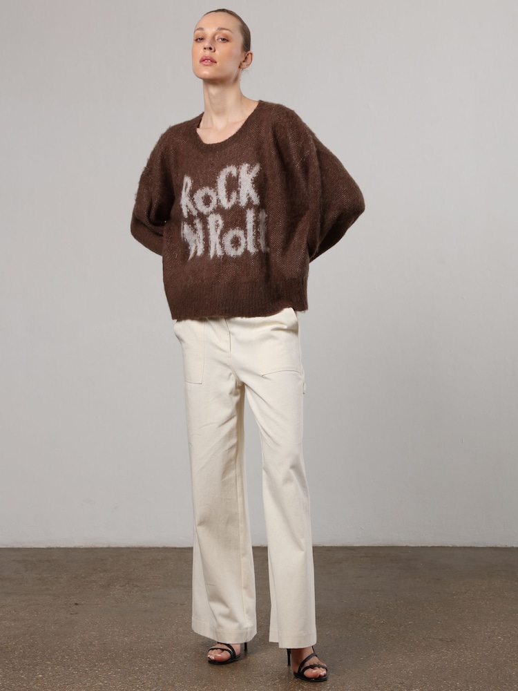 Religion Brown Oversized Slogan Jumper In Soft Fluffy Knit - Image 5 of 6