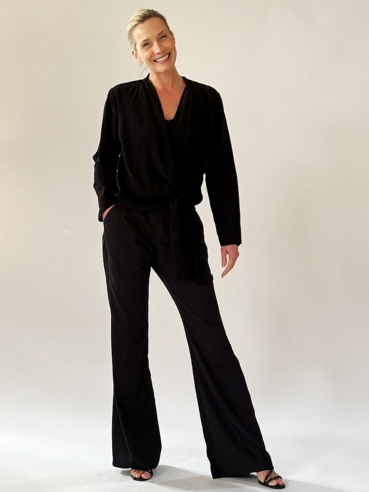 Religion Black Long Sleeve Tie Front Double Layer Top In Cupro - Image 1 of 6