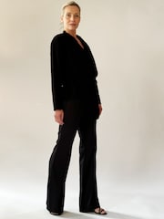 Religion Black Long Sleeve Tie Front Double Layer Top In Cupro - Image 2 of 6