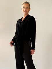 Religion Black Long Sleeve Tie Front Double Layer Top In Cupro - Image 3 of 6