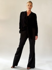 Religion Black Long Sleeve Tie Front Double Layer Top In Cupro - Image 5 of 6