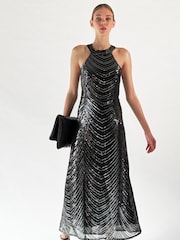 Religion Silver Halterneck Beaded Sequin Midi Maxi Dress - Image 2 of 6