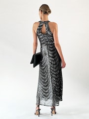 Religion Silver Halterneck Beaded Sequin Midi Maxi Dress - Image 4 of 6