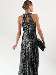 Religion Silver Halterneck Beaded Sequin Midi Maxi Dress - Image 5 of 6