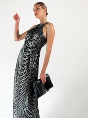 Religion Silver Halterneck Beaded Sequin Midi Maxi Dress - Image 6 of 6