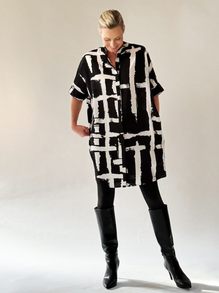 Religion Natural Oversized Destiny Tunic Dress In Bold Monochrome Print - Image 2 of 6