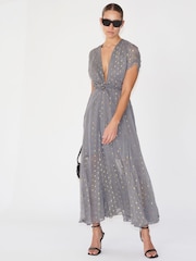 Religion Maxi-Wickelkleid mit ausgestelltem Rock und Ton-in-Ton-Punkten, Grau - Bild 1 von 6