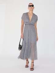 Religion Maxi-Wickelkleid mit ausgestelltem Rock und Ton-in-Ton-Punkten, Grau - Bild 5 von 6