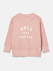Joules Kids' Sundaze Pink Crew Neck Slogan Sweatshirt - Image 1 of 6