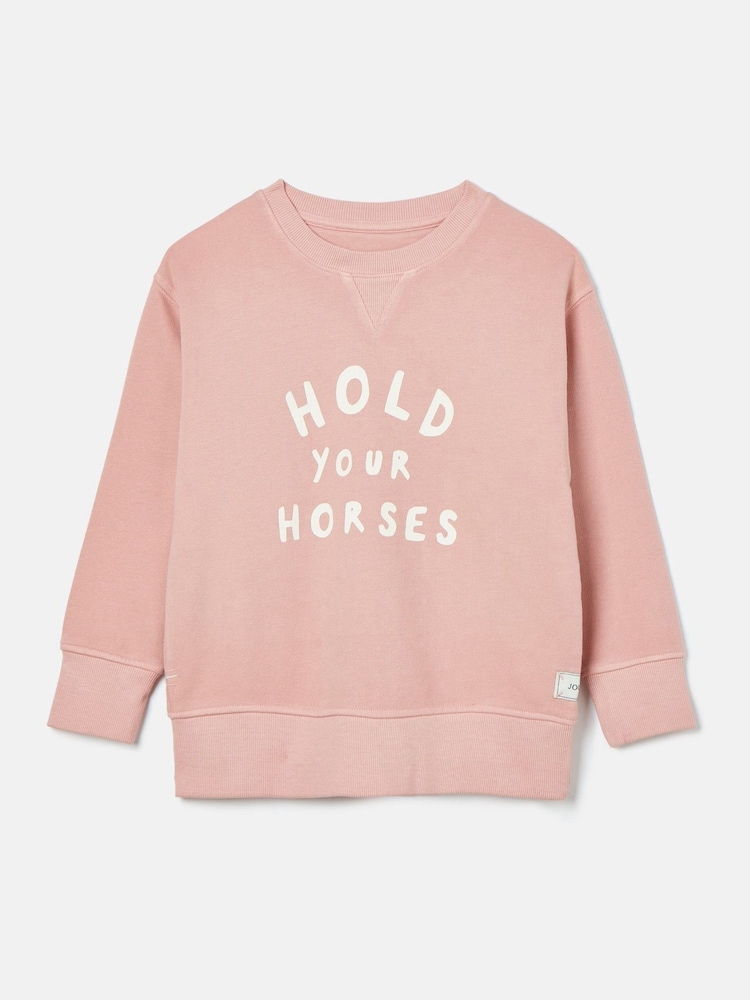 Joules Kids' Sundaze Pink Crew Neck Slogan Sweatshirt - Image 1 of 6