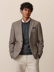 Taupe Regular Fit Wool Rich Herringbone Blazer - Image 1 of 7